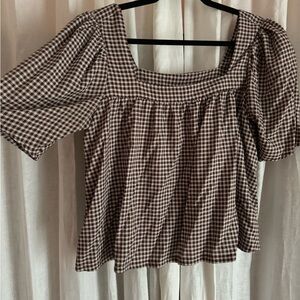 Brown Checkered Women's Top